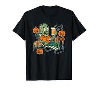Halloween Retro Zombie Hangout Cerveza Calabazas Cerebro Cuervo Divertido Camiseta