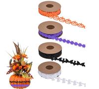 Halloween Ribbon Set, 4 Rolls Wreath Wrap Ribbon, Polyester Pumpkin Bat Ghost Web Sewing Crafts, Perfect for Halloween Party Decorations, Versatile Trim Embellishment for Projects, 8.5x8.5x2.3cm
