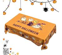 Halloween Round Tablecloth 70 Inches, Orange Table Cloth, Castle Lantern