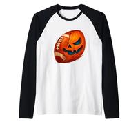Halloween Rugby Ball Pumpkin Spooky American Football Player Camiseta Manga Raglan