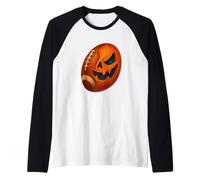 Halloween Rugby Ball Pumpkin Spooky American Football Player Camiseta Manga Raglan