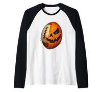 Halloween Rugby Ball Pumpkin Spooky American Football Player Camiseta Manga Raglan