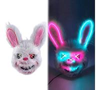 Halloween Scary Mask Led Light Up Plush Bloody Rabbit Bunny Spooky Malving Head Mask para accesorios de vestuario de cosplay (estilo 1), máscara de conejo, máscara de Halloween