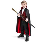 Halloween Scary Vampire Wizard Prince Bat Costumes for Kids Toddlers, Unisex Gothic Vampire Stand Up Collar Dress Cloak Cape Robes, 3, 4, 5, 6, 7, 8, 9, 10 Year Old Kids Boys Girls Birthday Role Party
