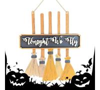 Halloween Sign, Hanging Sign, Handcrafted Broom Silhouette, Rustic Paint Finish with Uv Coating, Pre-Drilled Holes, Lightweight Sturdy Plywood, Weather-Resistant Build, Porch Decor for Parties
