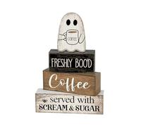 Halloween Signs, Ghost Block Decor, Indoor Display Accent, Standalone Wooden Build, Playful Spirit Design, Ideal for Home Shelf Coffee Bar Party or Festive Scene Styling 5.91x1.54x7.48 Inches