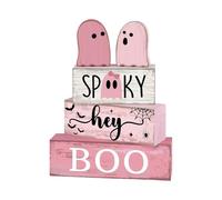 Halloween Signs, Ghost Block Decor, Indoor Display Accent, Standalone Wooden Build, Playful Spirit Design, Ideal for Home Shelf Coffee Bar Party or Festive Scene Styling 5.91x1.54x7.48 Inches
