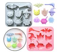 Halloween Silicone Molds - 2PCS Spooky Baking Molds | Cat, Bat, Ghost, Skull, Pumpkin, Cobweb, Cauldron Shapes For Halloween Chocolate Cookie Fondant Ice Cream Bar Decorations