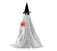 Halloween Silver Sequined Ghost Porch Goose Set, Includes A Witch's Hat And