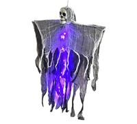 Halloween Skeleton Flying Ghost, LED Animated Lighted Prop, Glowing Levitation Feature, Floating Decoration with Fog Effect for Garden Decor, Yard Haunts, Masquerade Balls, Classroom Parties, 80x61cm