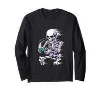 Halloween Skeleton Gamer Playing Video Games Manga Larga