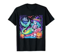 Halloween Skeleton Mermaid con sombrero de bruja Camiseta