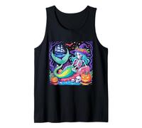 Halloween Skeleton Mermaid con sombrero de bruja Camiseta sin Mangas