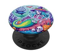 Halloween Skeleton Mermaid con sombrero de bruja PopSockets PopGrip Adhesivo