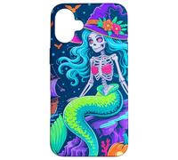 Halloween Skeleton Mermaid With Witch Hat Enchantment Carcasa para iPhone 16 Plus