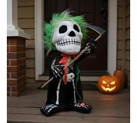 Halloween Skeleton - Posable Figure with Glowing Eyes | Electric Skeleton with Sound Effects | Haunted House Decor for Indoor Desk Display, Home Activities, Party, Festival, Spooky Fun