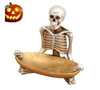 Halloween Skeleton Serving Tray, Halloween Scary Skeleton Candy Bowl, Spooky Decoration for Tabletop, for Home Tabletop Party Bar Decor Golden. (Golden)