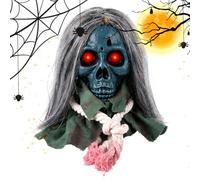 Halloween Skull with Light Up Red Eyes Scary Sound Activated Animated