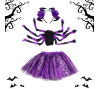 Halloween Spider Costume Clothing, Girls Tutu Dress-Up Outfit, 22.05 x 10.63 Inches, Spiderweb Skirt with Headband, Fun Costume, Holiday Cosplay Set for Toddler, Teens, Kids, School Events, Parties