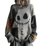 Halloween Spooky Pumpkin Face Sweaters for Women, Halloween Sweaters with 4 Ghost Brooches, Halloweens Costumes (Style B,XL)