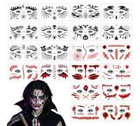 Halloween Stickers For Face | 20 Pieces Facial Decals | Horror Wound Face