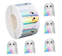Halloween Stickers, Ghost Adhesive Room, 1.5 Inches Holographic Decals for Halloween Crafts, Bottles, Bags, Books, Doors, Window, Home Decor, Party Favors, School Projects