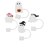 Halloween Straw Topper, Ghost Funny Silicone Drink Cover, 4-Piece Reusable Spooky Straw Caps Holiday Beverages for Girls, Boys, Men, Kids, Fall Parties, Thanksgiving, Christmas, Festive Use