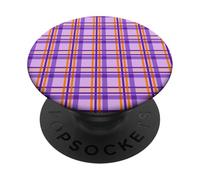 Halloween Striped Gingham Plaid Check Lines Orange & Purple PopSockets PopGrip Adhesivo