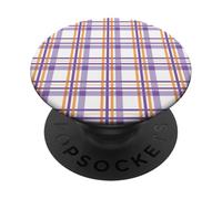 Halloween Striped Gingham Traditional Plaid Orange & Purple PopSockets PopGrip Adhesivo