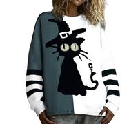 Halloween Sweaters for Women 2025 Spooky Face Print Stitched Cozy Knit Sweater Funny Patchwork Festival Tops