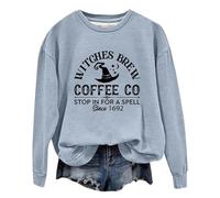 Halloween Sweatshirts For Women Witches Brew Coffee Vintage Letter Printed Preppy Sweater Crewneck Long Sleeve