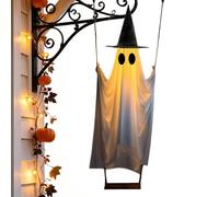 Halloween Swinging Ghost, Light-up Witch Hat Decoration