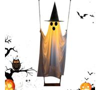 Halloween Swinging Ghost, Light-up Witch Hat Decoration