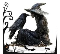 Halloween Table Decor, 2D Acrylic Indoor Tabletop Sign, 5.91x5.91x0.39 Inches Heavy Duty Halloween Decorative, Gothic Witch Crow Ornament for Dorm, Nightstand, Studio, Shelf, Home, Kitchen and Bedroom