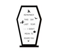 Halloween Table Sign, Coffin Wood Centerpiece, Festive Message Board, Free Standing Decorative Prop, Ideal for Indoor Scene Display, 8.07x4.92x1.57 Inches, Black White, 1 Piece