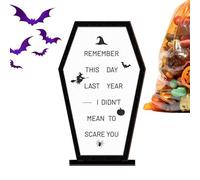 Halloween Table Sign, Wooden Coffin Centerpiece, Festive Message Display, 8.07x4.92x1.57 Inches, Rustic Scary Decor Board, Design, for Farmhouse, Living Room, Bedroom, Party