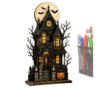 Halloween Table Sign, Wooden Haunted House Pumpkin Block Decor