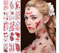 Halloween Tattoo Face Cicatrices Schminke Sticker, Heridas Tattoo Halloween Kostüm Damen Accessoires Halloween Gesichtsstattoo skuselt Party Deko Cosplay Vampiro Zombie Temporäre Tattoos Geschenke