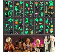 Halloween Tatuaje Luminoso, 10 Hojas Pegatinas De Tatuaje De Halloween Para NiñOs, Halloween Tatuajes que Brillan la Oscuridad, para Disfraz Halloween o Carnaval Maquillaje Cosplay