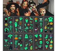 Halloween tatuajes luminoso pegatinas, 10 Hojas Tatuajes Temporales Luminosos Halloween, Niñas Niños Tatuajes Impermeables Luminoso, Regalos Para Halloween de Fiesta Suministros Cumpleaños