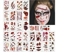 Halloween Tatuajes Temporales Tatuajes Falsos, Temporary Tattoo Halloween, Pegatinas de Tatuajes Halloween Cicatrices Tatuajes Falso Scab Sangre, para Fiesta de Halloween Disfraz Maquillaje Cosplay