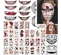 Halloween Tatuajes Temporales Tatuajes Falsos, Temporary Tattoo Halloween, Pegatinas de Tatuajes Halloween Cicatrices Tatuajes Falso Scab Sangre, para Fiesta de Halloween Disfraz Maquillaje Cosplay