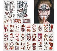 Halloween Tatuajes Temporales Tatuajes Falsos, Temporary Tattoo Halloween, Pegatinas de Tatuajes Halloween Cicatrices Tatuajes Falso Scab Sangre, para Fiesta de Halloween Disfraz Maquillaje Cosplay