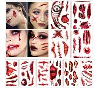 Halloween Tatuajes Temporales, Tatuajes Temporales de Halloween, Realista Cicatrices Falsas y Heridas Sangrientas Pegatinas, para Halloween Cosplay Fiesta