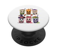 Halloween Té con Leche Boba Perlas Tapioca Esqueleto Bruja PopSockets PopGrip Adhesivo