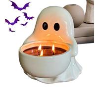 Halloween Tealights Holder, Cute Ghost Shape Ceramic Candle Stand, Decorative Spooky Candlestick Display Accent for Holiday Ambiance, Tabletop, Porch, Wedding, Party, Banquets, 4.72x4.25 Inches