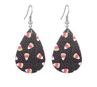 Halloween Teardrop Earrings Skull Witch Pumpkin Leather Dangle Ear Drop Gift For Girls Women Set Spiderweb Zombie Pattern Gothic Theme