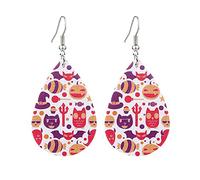 Halloween Teardrop Earrings Skull Witch Pumpkin Leather Dangle Ear Drop Gift For Girls Women Set Spiderweb Zombie Pattern Gothic Theme