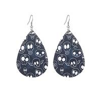 Halloween Teardrop Earrings Skull Witch Pumpkin Leather Dangle Ear Drop Gift For Girls Women Set Spiderweb Zombie Pattern Gothic Theme
