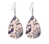 Halloween Teardrop Earrings Skull Witch Pumpkin Leather Dangle Ear Drop Gift For Girls Women Set Spiderweb Zombie Pattern Gothic Theme